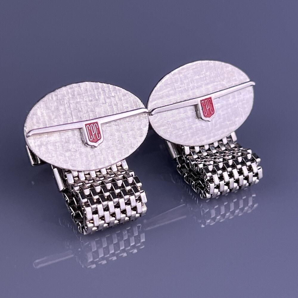 CPC Initial Monogram Wrap Around Cufflinks Silver Tone Red Oval Vintage